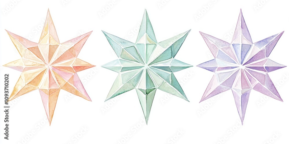 Obraz premium Three Watercolor Stars in Pastel Colors