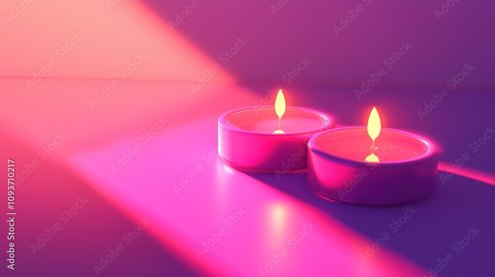 Two Pink Candles Burning with a Purple Gradient Background Two Pink Candles Burning with a Purple Gradient Background