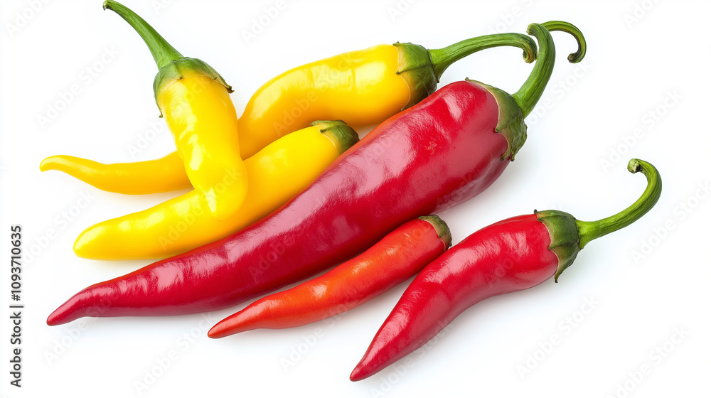 Floating Red, Yellow, and Green Chili Peppers on a Clean White Background, Perfect for Minimalist Design Concepts, Food Art, or Culinary Marketing with a Bold and Vibrant Aesthetic Floating Red, Yellow, and Green Chili Peppers on a Clean White Background, Perfect for Minimalist Design Concepts, Food Art, or Culinary Marketing with a Bold and Vibrant Aesthetic