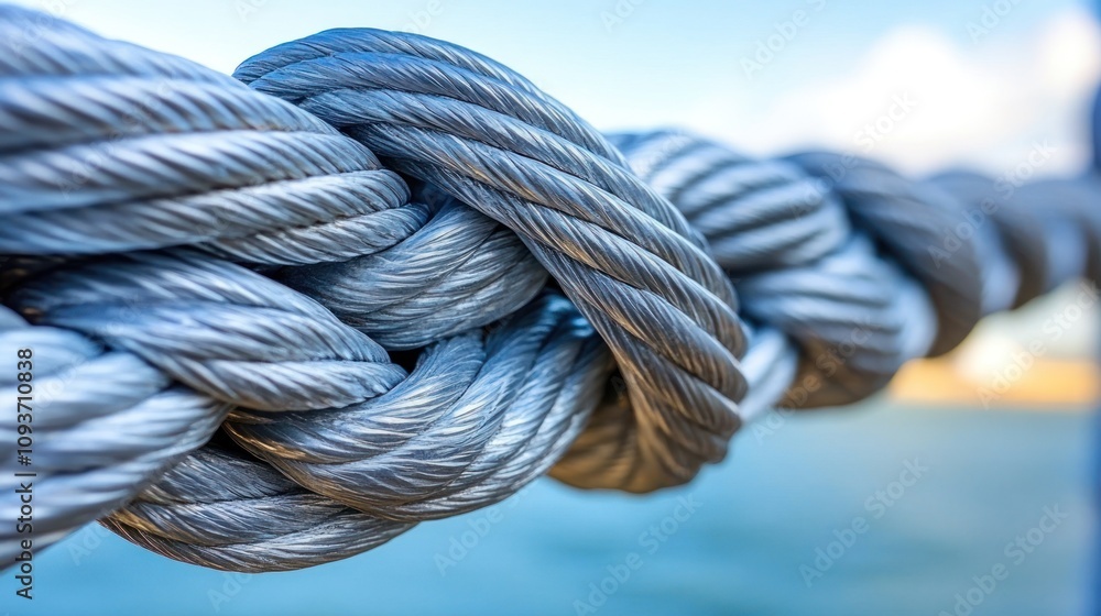 Close-up of intertwined silver ropes. Close-up of intertwined silver ropes.