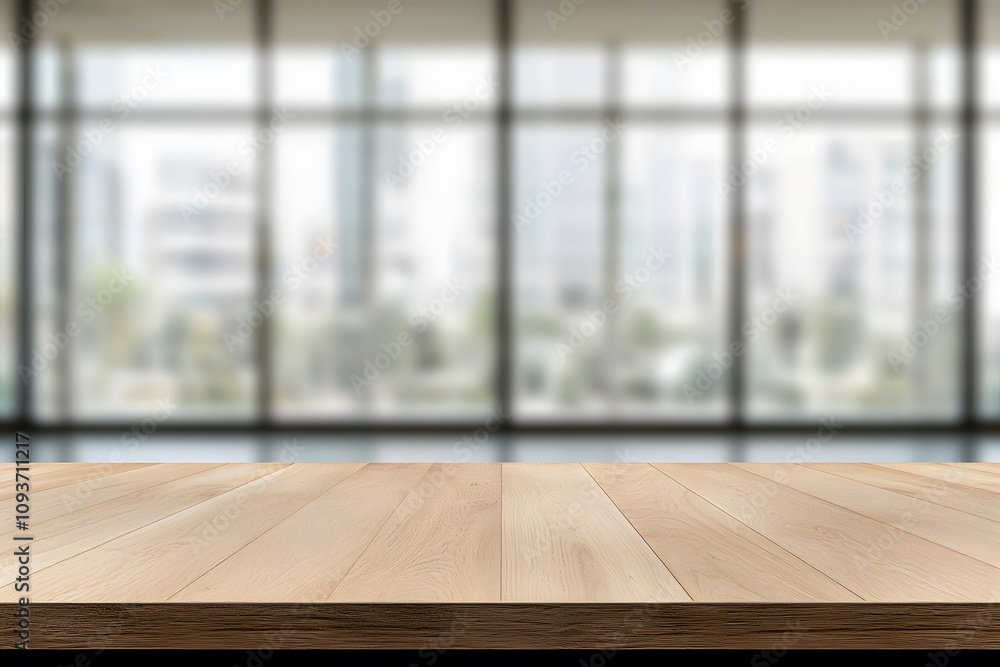 Blurred background of a conference room with a focus on a wooden table, highlighting its polished surface and creating a professional, minimalist workspace setting Blurred background of a conference room with a focus on a wooden table, highlighting its polished surface and creating a professional, minimalist workspace setting