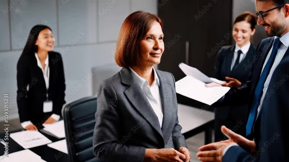 Business professionals engage in a handshake during a meeting at a modern office setting Business professionals engage in a handshake during a meeting at a modern office setting