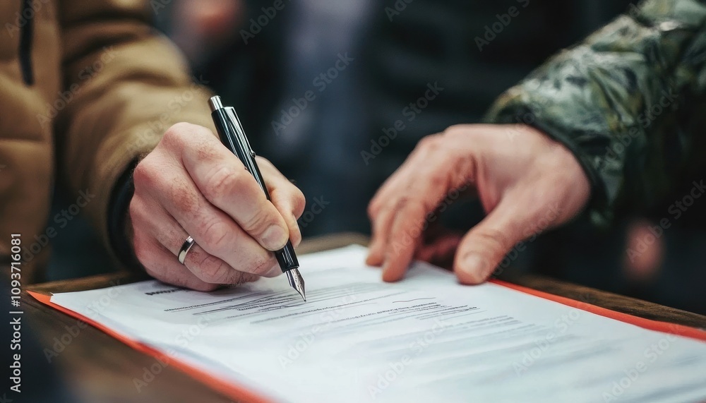 Close-up of a Hand Signing a Document with a Fountain Pen Close-up of a Hand Signing a Document with a Fountain Pen