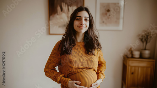Pregnant Woman Smiling in a Humble Home