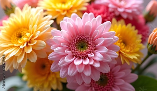 Colorful gerbera daisies close-up in natural light