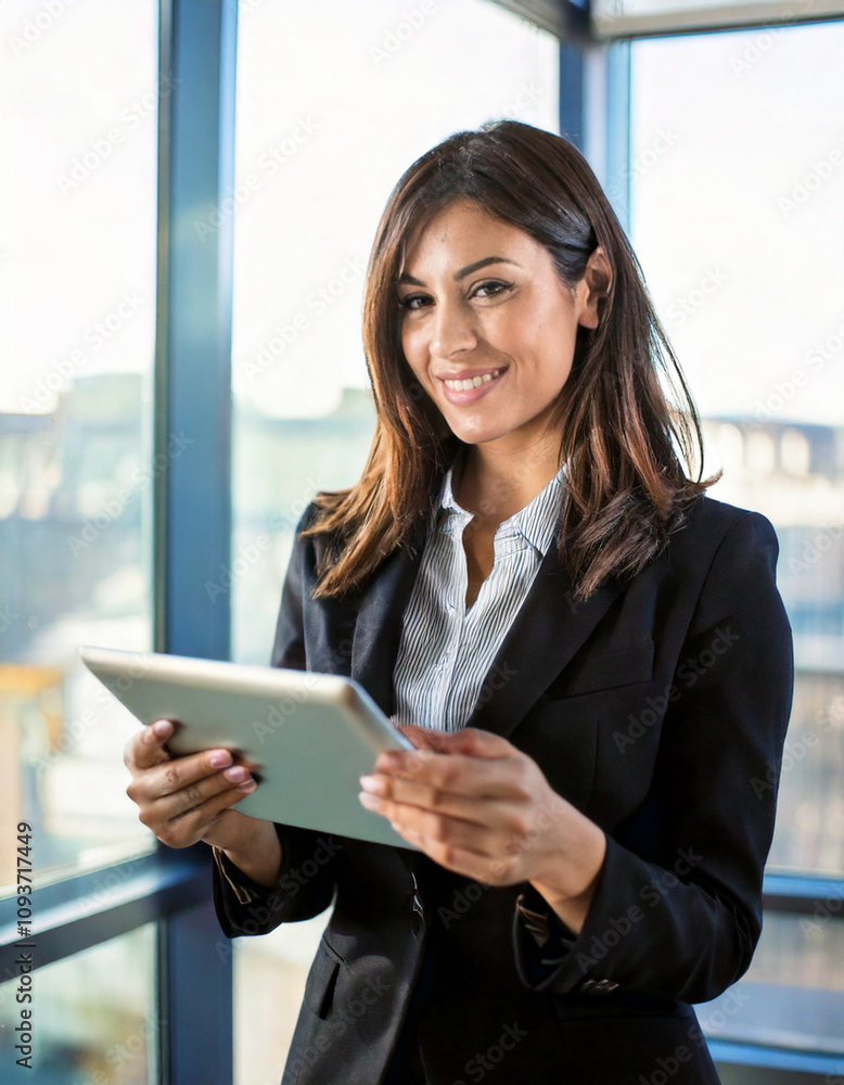 Attractive young businesswoman using a digital tablet while standing in front of windows in office
Attractive young businesswoman using a digital tablet while standing in front of windows in office