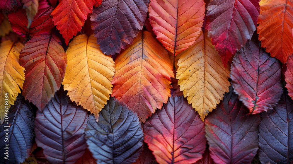 Autumn Leaves Pattern Showing Gradient Color Change from Yellow to Deep Purple Autumn Leaves Pattern Showing Gradient Color Change from Yellow to Deep Purple