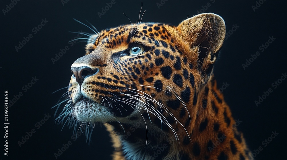 Obraz premium Side view of a realistic leopard, suitable for digital art and graphic design, featuring a transparent background.
