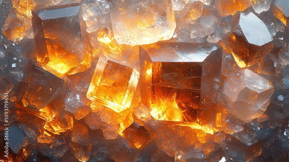Glowing amber and clear crystals: a stunning display of light and color Glowing amber and clear crystals: a stunning display of light and color