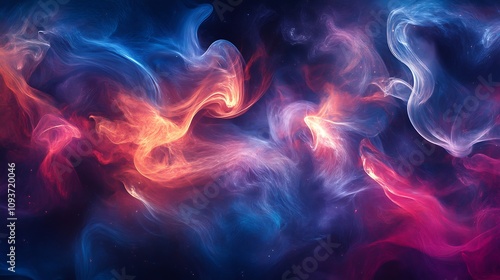 Abstract swirls of vibrant blue, orange, and pink hues create a mesmerizing cosmic dreamscape. A stunning blend of color and light.