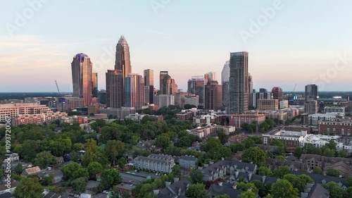 aerial shot of downtown Indianapolis on a summer sunset -  Mile Square, Indianapolis