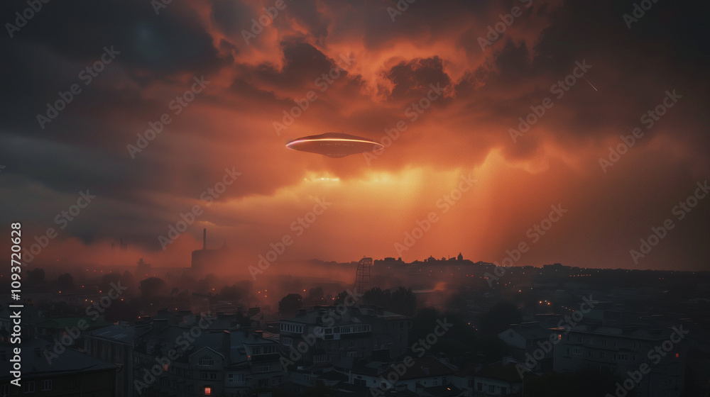 Fototapeta premium UFO over a town