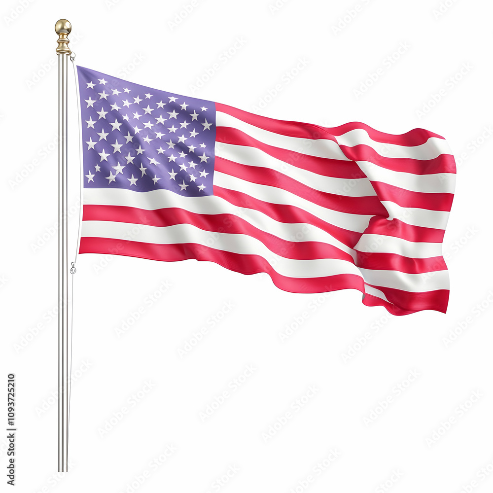 Fototapeta premium Realistic American Flag Waving in the Breeze, Symbol of Freedom and Patriotism on a Clear Day, Capturing the Spirit of the United States of America with Vibrant Colors