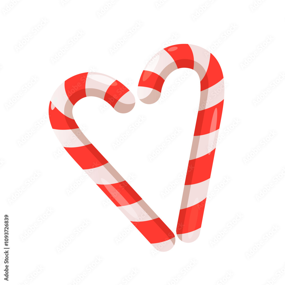 Candy canes Christmas sweets in heart shape isolated on white background.
Candy canes Christmas sweets in heart shape isolated on white background.