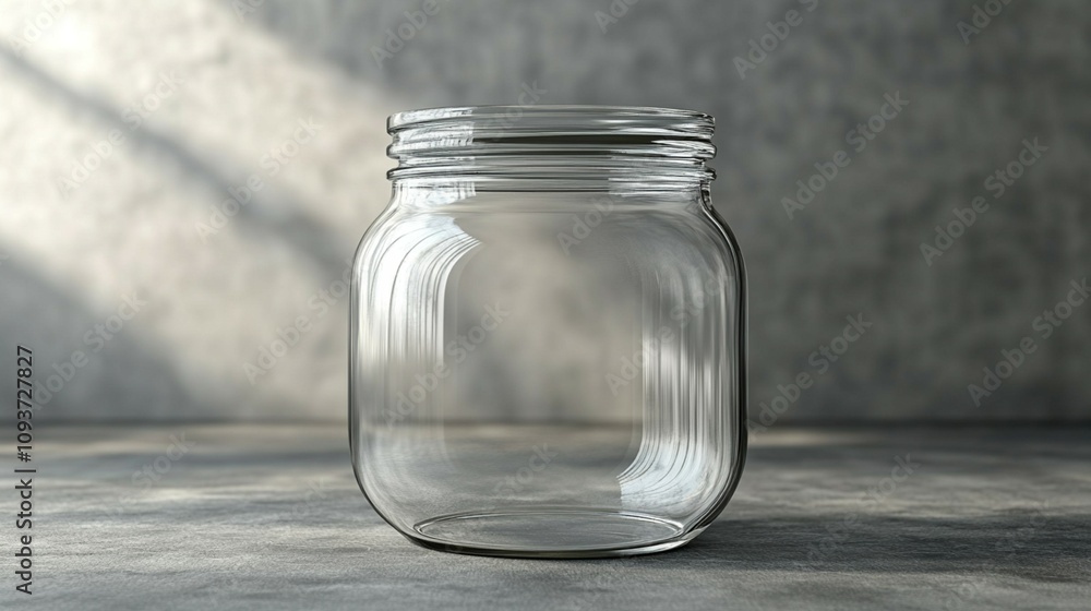 An isolated empty jar, designed for culinary storage and decorative purposes, featuring clear glass and modern kitchenware aesthetics. An isolated empty jar, designed for culinary storage and decorative purposes, featuring clear glass and modern kitchenware aesthetics.