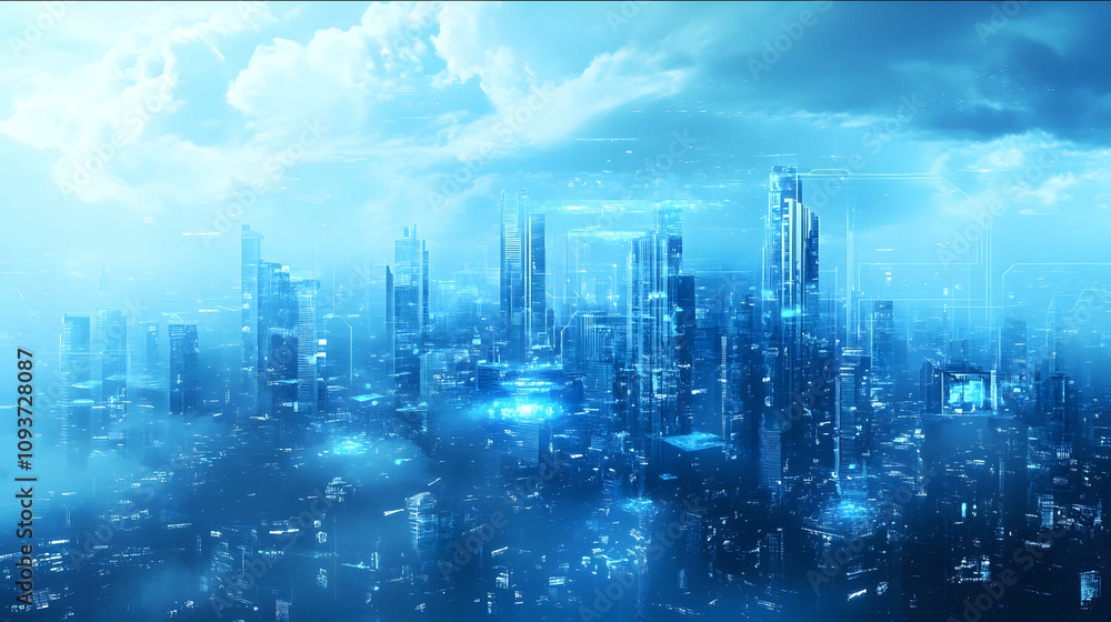 Fantasy technological future city blue tones Fantasy technological future city blue tones