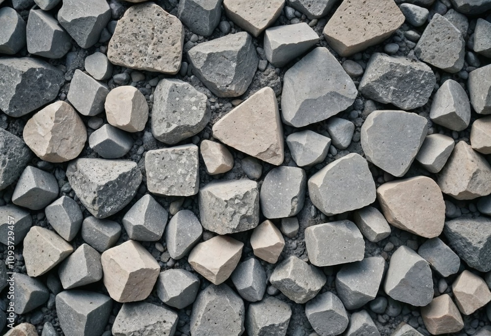 Mix of gravel and stones in various shapes and sizes on a flat surface Mix of gravel and stones in various shapes and sizes on a flat surface
