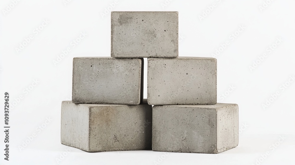 Six concrete blocks form a pyramid shape, standing alone against a white backdrop. Six concrete blocks form a pyramid shape, standing alone against a white backdrop.