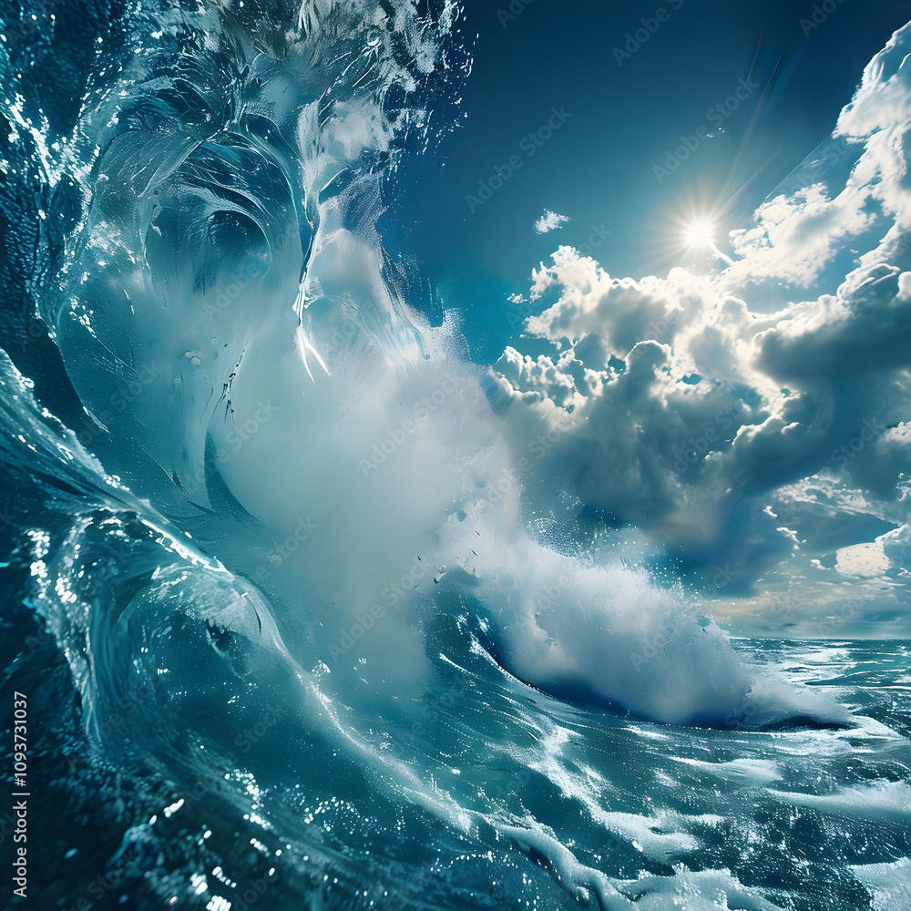 Fototapeta premium Ocean Wave with Sunlight and Dramatic Sky