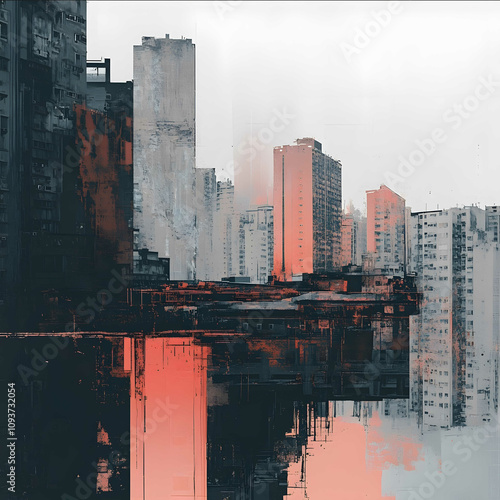 generate an image of a urban landscape taken over by rougue ai photo