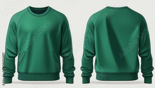 emerald long sleeve crewneck front side and back view isolated on white background blank sweatshirt mockup for design or branding generative ai photo