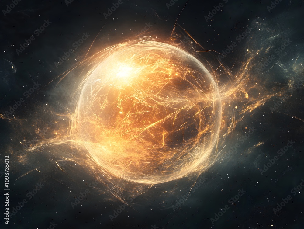 A central luminous spherical object that emits abstract A central luminous spherical object that emits abstract