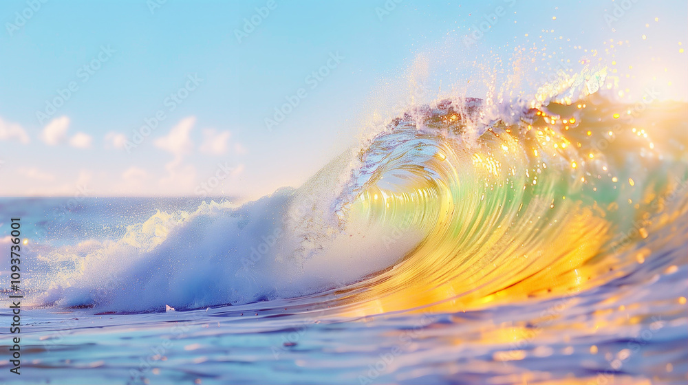 Ocean wave splashing water in the sunlight creating a beautiful seascape Ocean wave splashing water in the sunlight creating a beautiful seascape