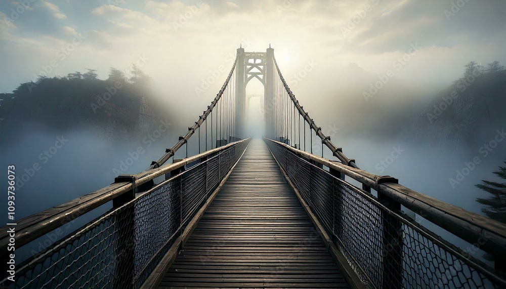 Fototapeta premium Bridge disappearing into fog