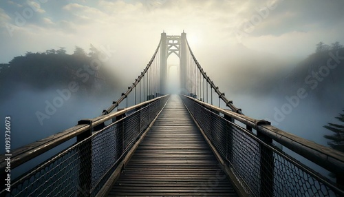 Bridge disappearing into fog