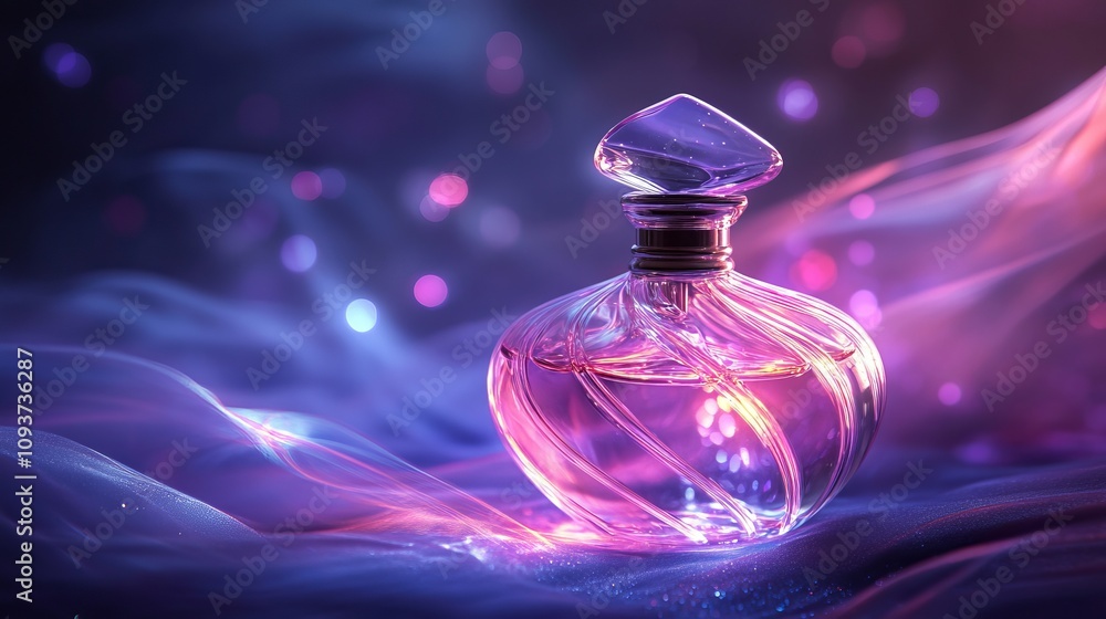 A beautifully designed perfume bottle placed on a silky, mystical background with soft lighting, creating a sense of elegance, allure, and enchantment. A beautifully designed perfume bottle placed on a silky, mystical background with soft lighting, creating a sense of elegance, allure, and enchantment.