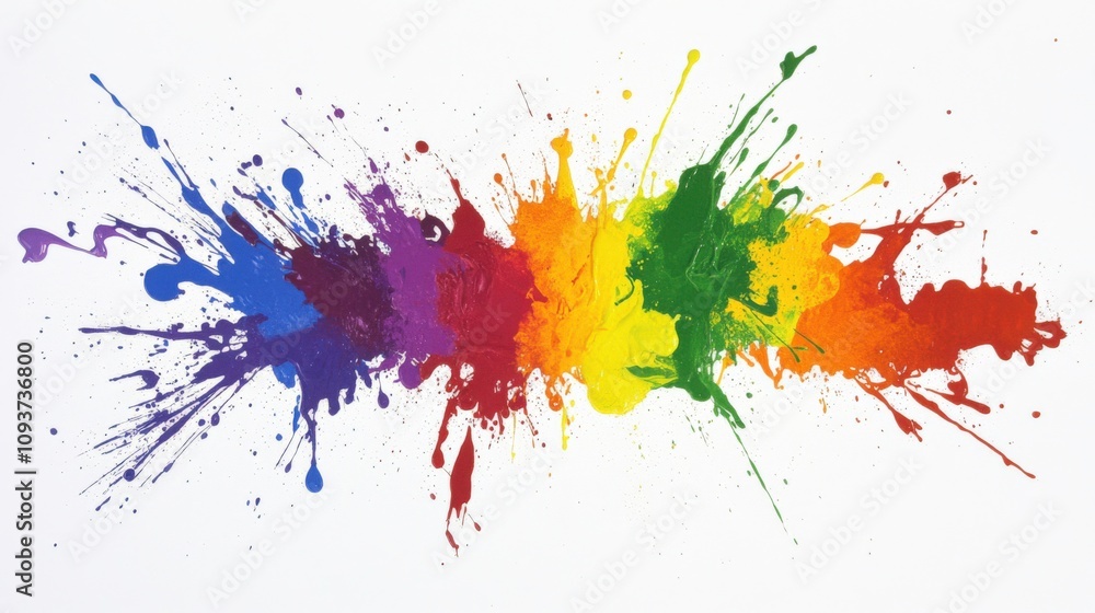Vivid Rainbow Paint Splash in Motion, Featuring Multicolored Strokes and High-Resolution Details on a White Background, Perfect for Creative, Artistic, and Design Applications Vivid Rainbow Paint Splash in Motion, Featuring Multicolored Strokes and High-Resolution Details on a White Background, Perfect for Creative, Artistic, and Design Applications