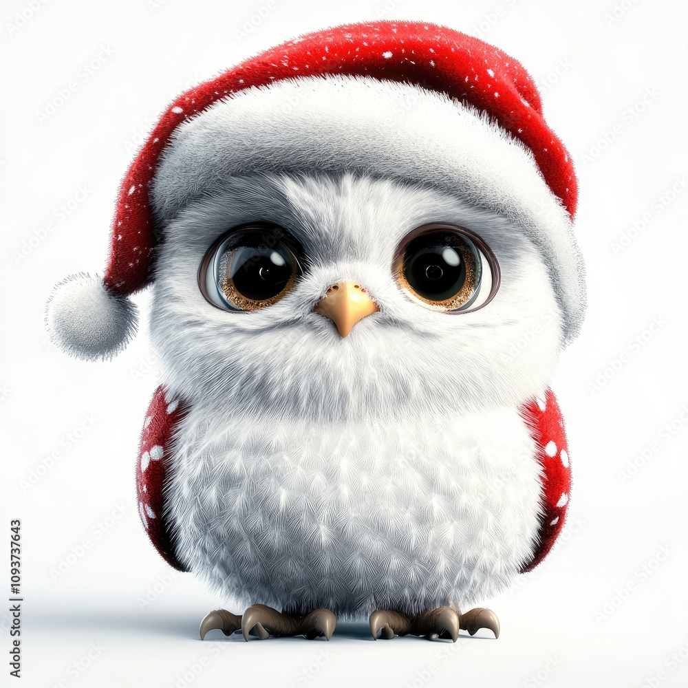 Delight in the charm of a snowy owl adorned in a Santa hat, embodying the spirit of winter festivities. This whimsical bird is perfect for inspiring creativity in holiday crafts and decorations Delight in the charm of a snowy owl adorned in a Santa hat, embodying the spirit of winter festivities. This whimsical bird is perfect for inspiring creativity in holiday crafts and decorations