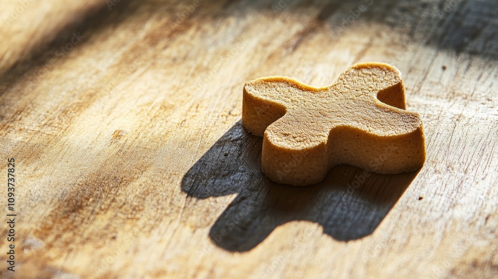 Cross-shaped cookie on rustic wooden surface Cross-shaped cookie on rustic wooden surface
