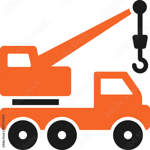 Truck crane icon in flat style. Mobile crane vector illustration. Construction vehicle manipulator isolated sign