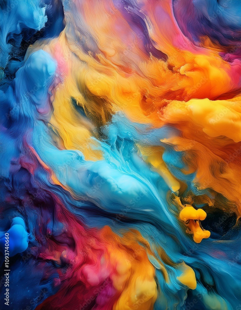 Vibrant abstract art featuring swirling colors of blue, orange, and purple. Vibrant abstract art featuring swirling colors of blue, orange, and purple.