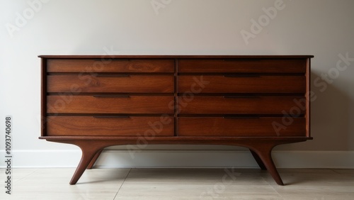 A timeless antique retro dresser crafted from polished dark wood in a simple setting.
