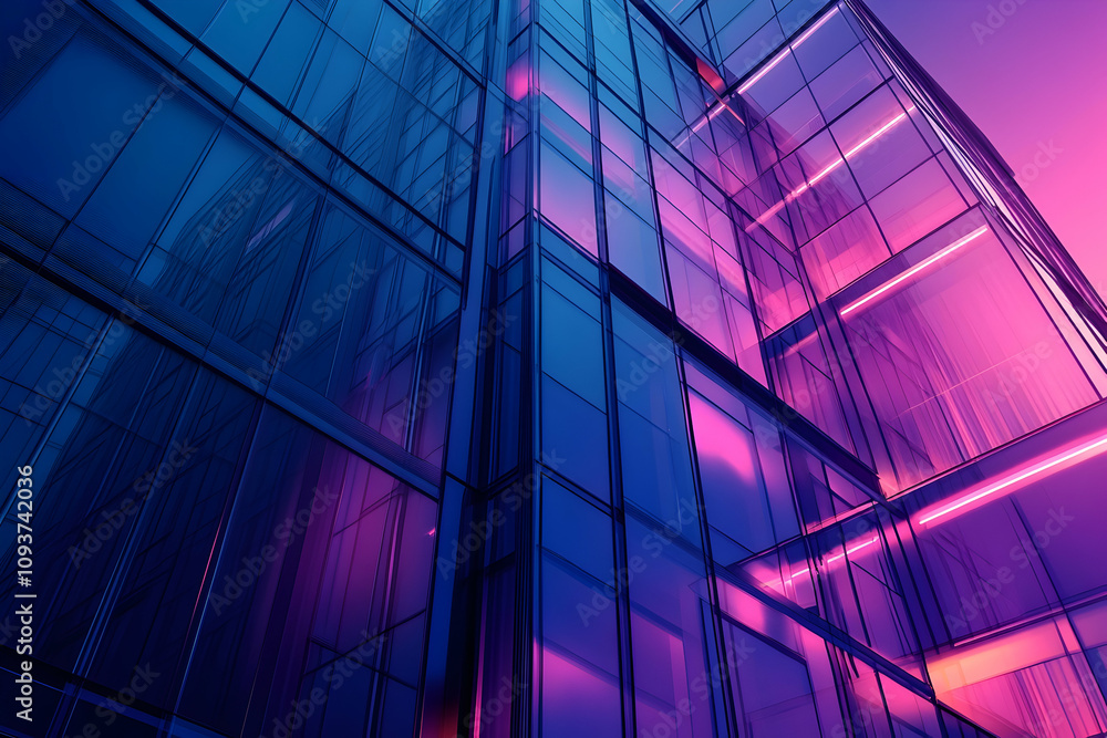 Nighttime skyscraper facade with glowing windows and blinds, showcasing a modern design . 4k image Nighttime skyscraper facade with glowing windows and blinds, showcasing a modern design . 4k image
