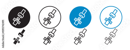 Set of 8 "Seat belt" icons 1 unexpanded vector, 1 silhouette - a seat belt symbolizing safety security n vehicle protection