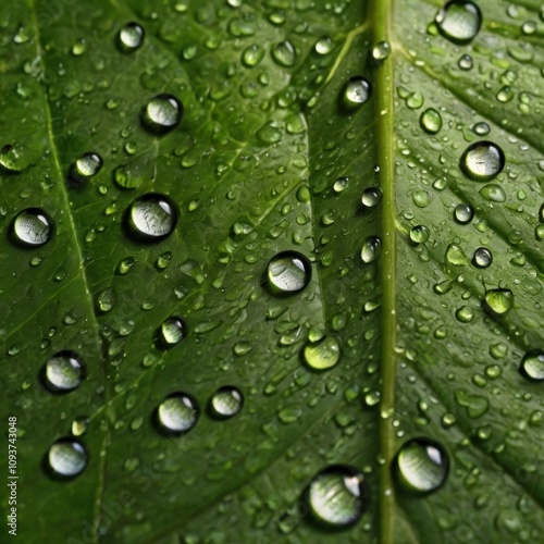 raindrops on a green leaf