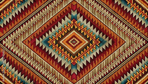 Abstract Aboriginal Design Pattern for Boho Style Websites - Creative Woven Ikat Fabric Background for Modern Interior and Textile Applications