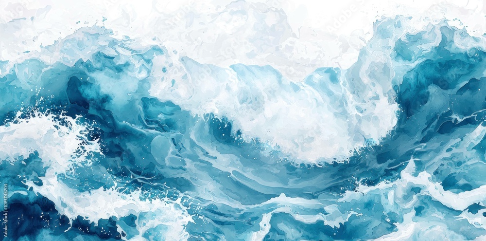 Abstract depiction of crashing blue ocean waves with white foam, creating a dynamic and energetic water scene. Nature and ocean concept. Abstract depiction of crashing blue ocean waves with white foam, creating a dynamic and energetic water scene. Nature and ocean concept.