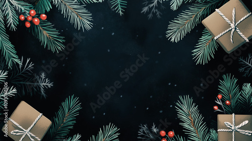 christmas background with fir tree and snowflakes