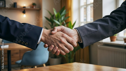 Obraz na płótnie Handshake of two business man in the office, making deal, agreement and partnership concept, w salonie