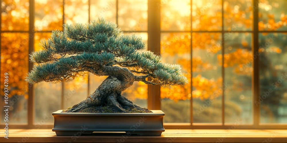 A Japanese white pine (pinus parviflora) bonsai, shogin, informal upright style (Moyogi), in terracotta pot. A Japanese white pine (pinus parviflora) bonsai, shogin, informal upright style (Moyogi), in terracotta pot.