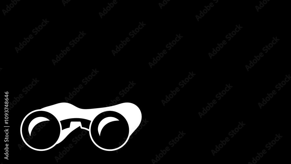 Binoculars icon animation on black background Binoculars icon animation on black background