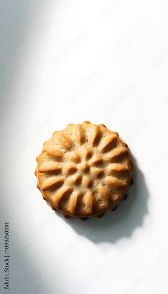A freshly baked round cookie with a decorative pattern, placed against a clean white backdrop, perfect for food photography or culinary themes. A freshly baked round cookie with a decorative pattern, placed against a clean white backdrop, perfect for food photography or culinary themes.