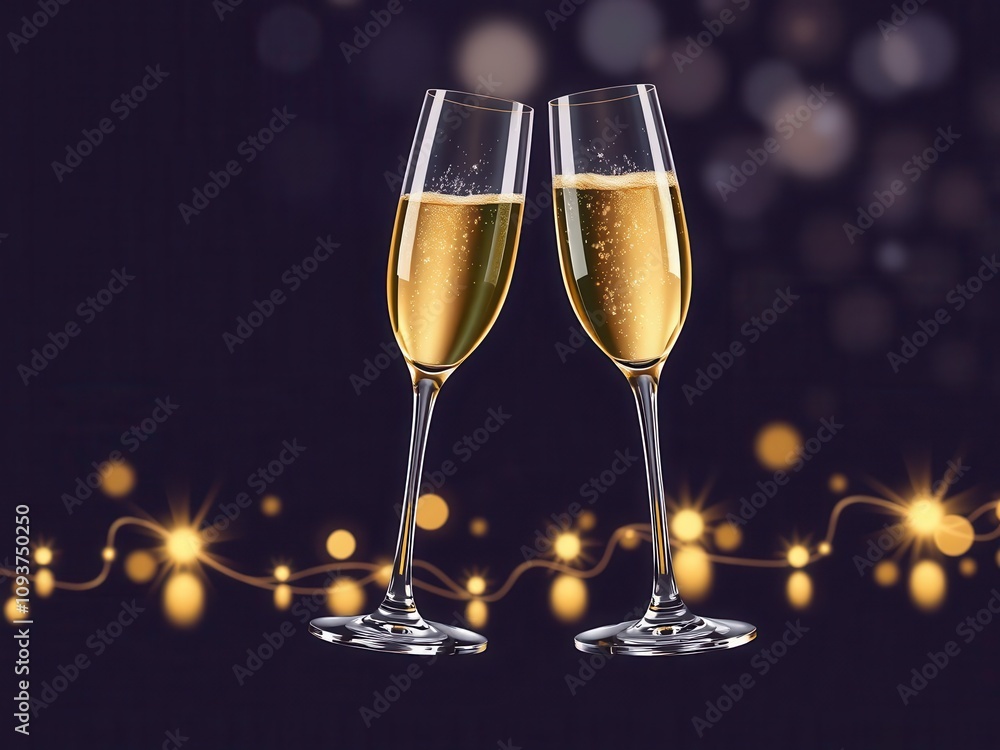 Realistic vector illustration of champagne glass with bubbles, drink, elegant, toast Realistic vector illustration of champagne glass with bubbles, drink, elegant, toast