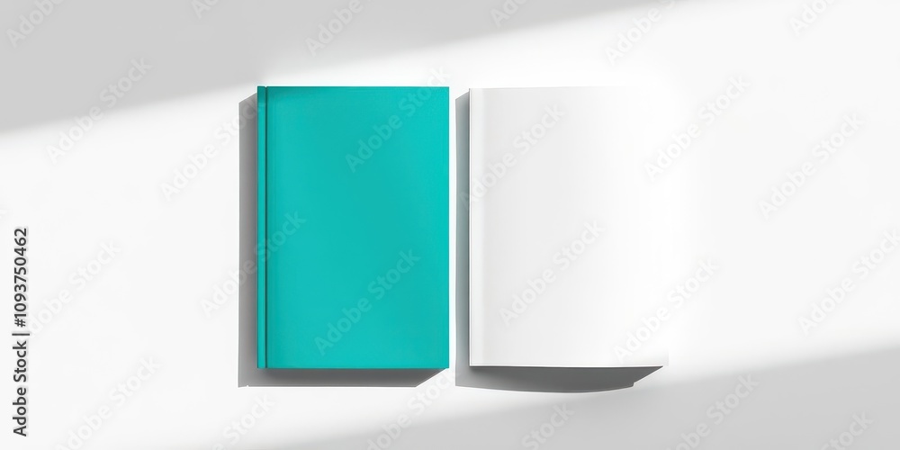 Square book cover mockup with blank pages and realistic shadow effect, presentation, blank pages Square book cover mockup with blank pages and realistic shadow effect, presentation, blank pages