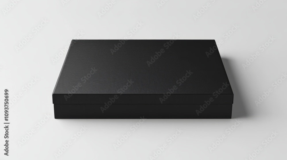 A rigid black matte box with a magnetic flap, perfectly centered on a plain white background A rigid black matte box with a magnetic flap, perfectly centered on a plain white background