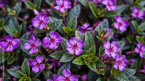 Vibrant purple flower petals and leaves creating a kaleidoscope of color, leaves, vivid